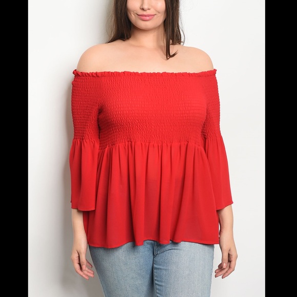 Plus Size Red Off Shoulder Top - Picture 2 of 2